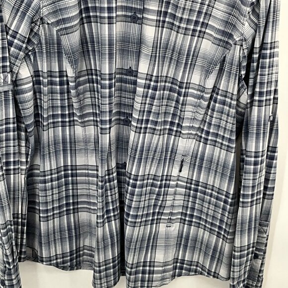 Men's 2XL Duluth Trading Co. Blue Plaid Fishing Nylon/Spandex Long-Sleeve Button - Picture 2 of 7